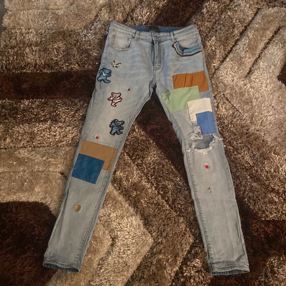 I’m selling some blue Jean patch work Amiri jeans only worn twice . “Official”